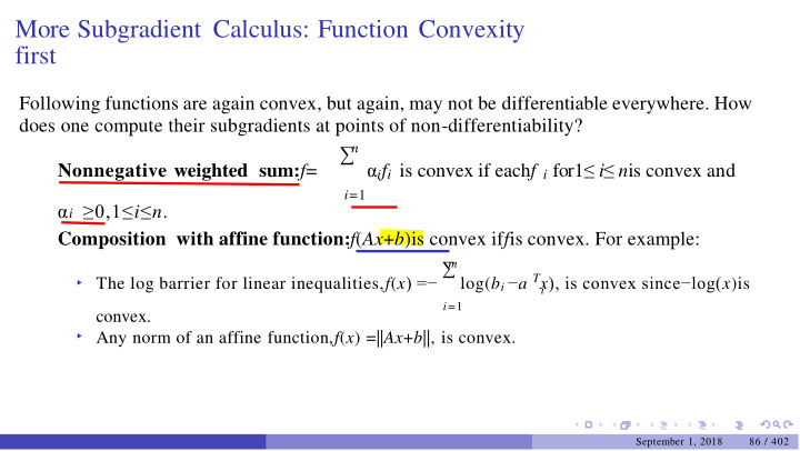 more subgradient calculus function convexity