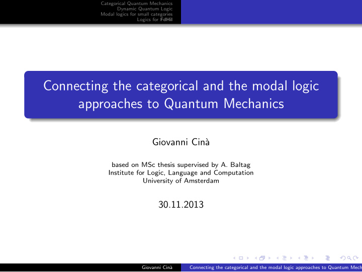 connecting the categorical and the modal logic approaches