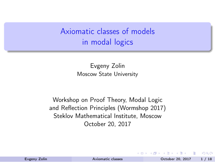 axiomatic classes of models in modal logics