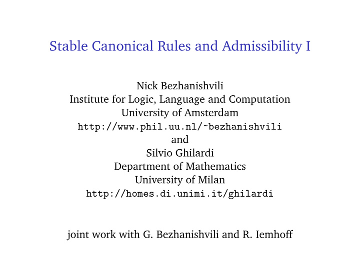 stable canonical rules and admissibility i