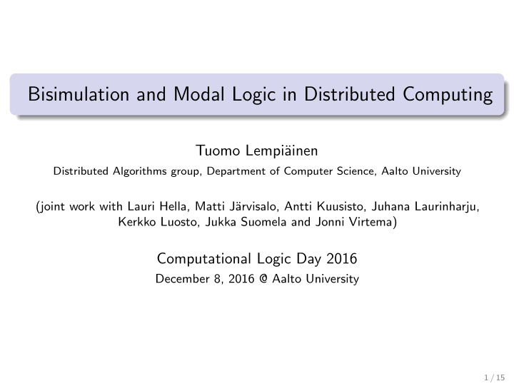 bisimulation and modal logic in distributed computing