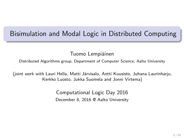 bisimulation and modal logic in distributed computing