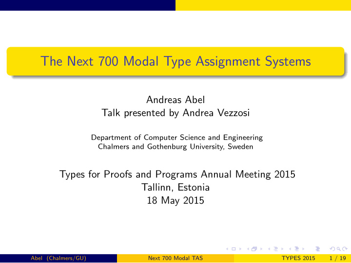 the next 700 modal type assignment systems