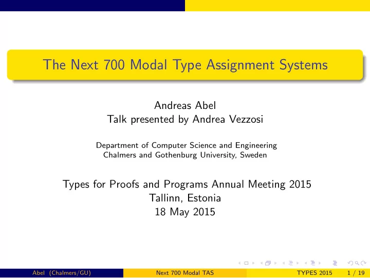 the next 700 modal type assignment systems