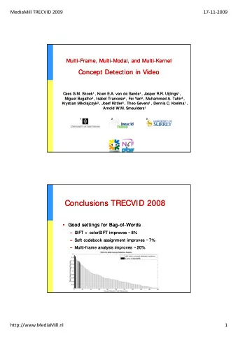 Conclusions TRECVID 2008  Conclusions TRECVID 2008   Good settings for Bag    Good settings