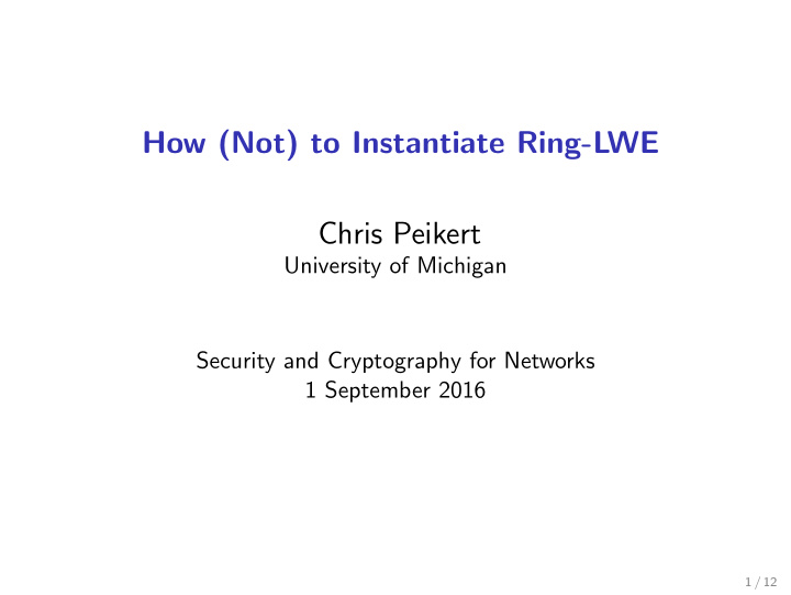 how not to instantiate ring lwe chris peikert