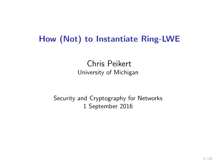 how not to instantiate ring lwe chris peikert