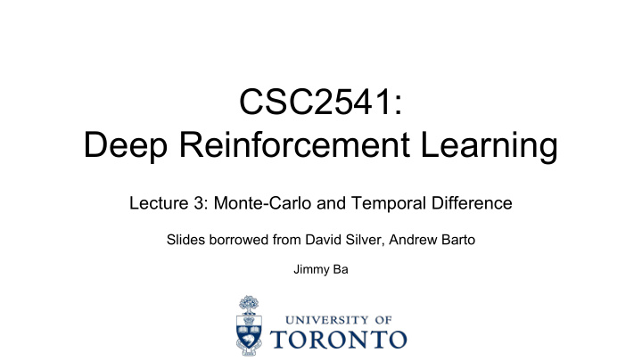 csc2541 deep reinforcement learning