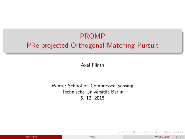 promp pre projected orthogonal matching pursuit