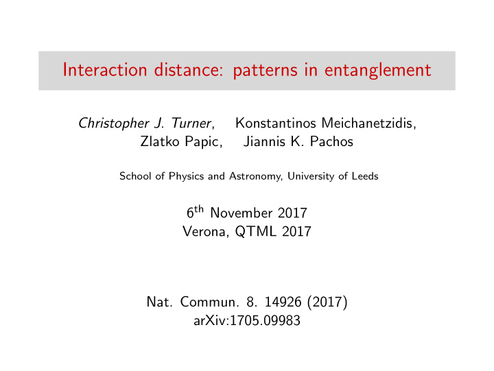 interaction distance patterns in entanglement