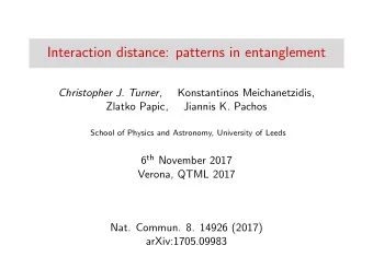 Interaction distance: patterns in entanglement Christopher J. Turner ,  Konstantinos