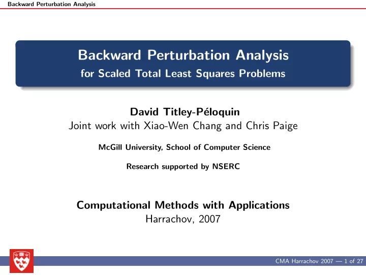 backward perturbation analysis