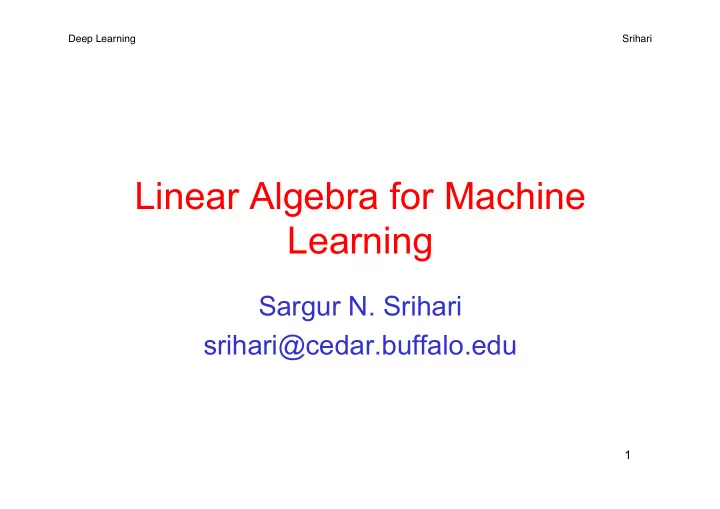 linear algebra for machine learning
