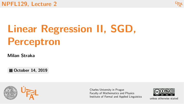 linear regression ii sgd perceptron