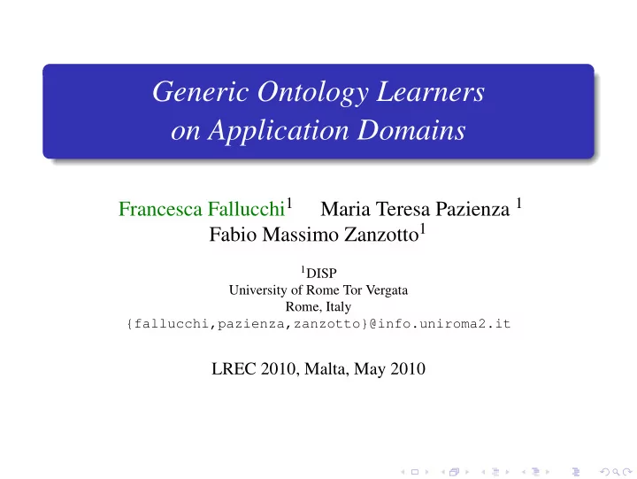 generic ontology learners on application domains