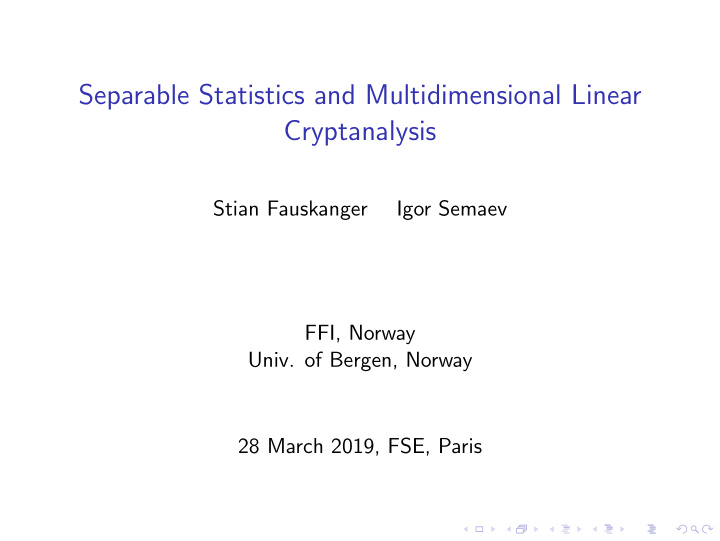 separable statistics and multidimensional linear
