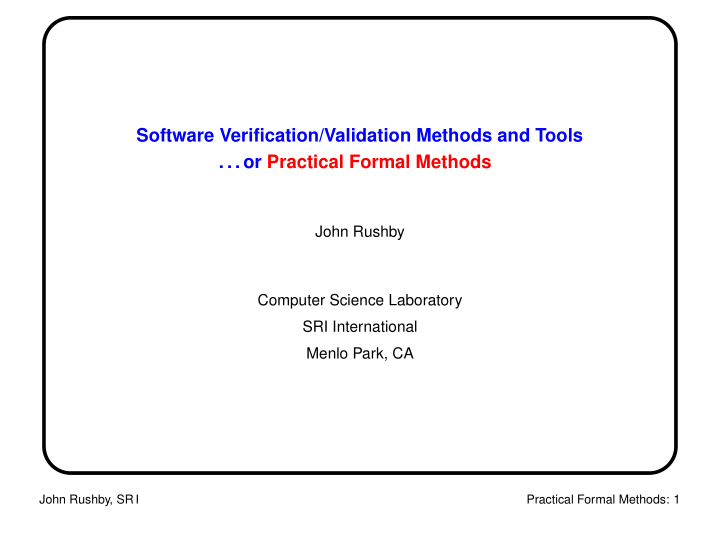 software verification validation methods and tools or