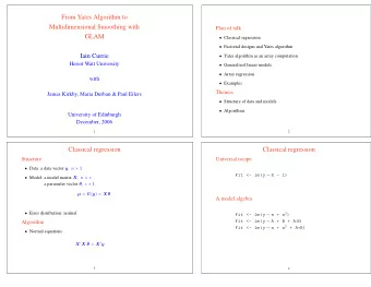 From Yates Algorithm to  Multidimensional Smoothing with  Plan of talk  GLAM  Classical