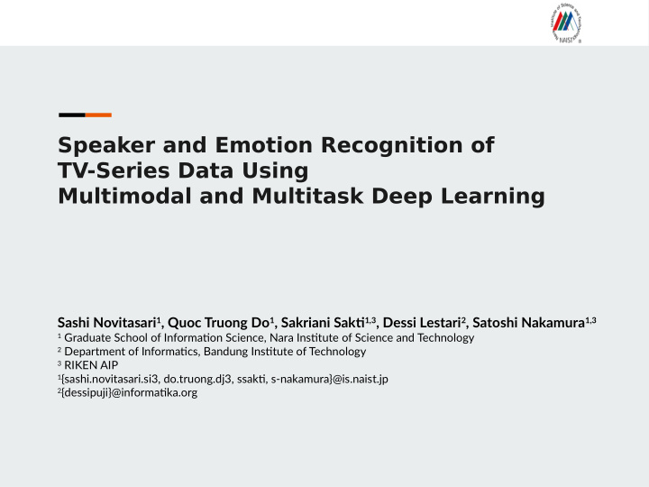 speaker and emotion recognition of tv series data using