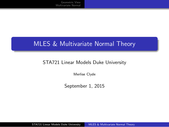 mles multivariate normal theory