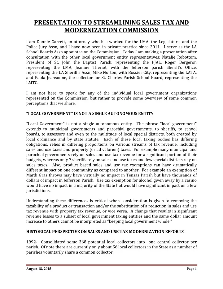 presentation to streamlining sales tax and modernization