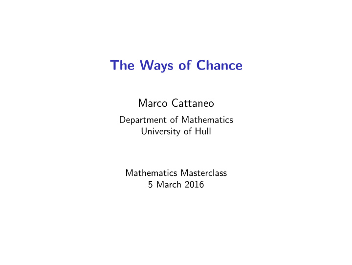 the ways of chance