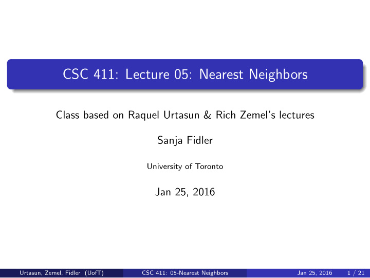 csc 411 lecture 05 nearest neighbors