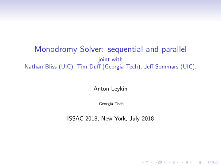 monodromy solver sequential and parallel