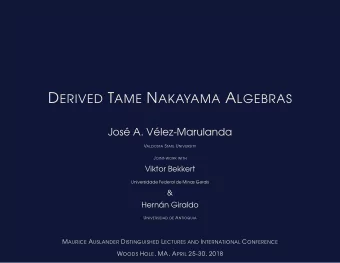 In this talk:  Derived Tame Nakayama Algebras  J.A. Vlez-Marulanda S ET U P  In this talk: k is