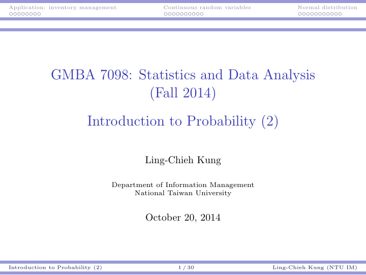 gmba 7098 statistics and data analysis fall 2014