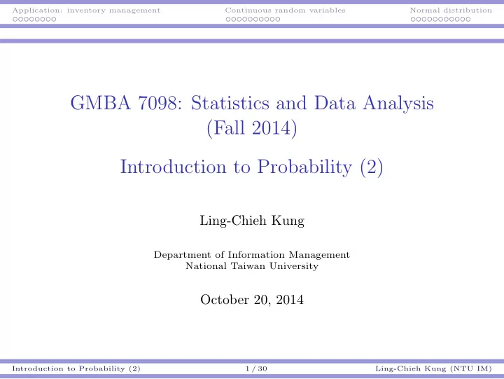 gmba 7098 statistics and data analysis fall 2014