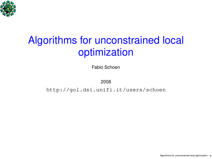algorithms for unconstrained local optimization