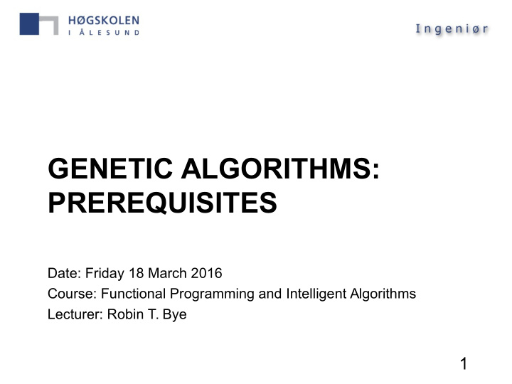 genetic algorithms prerequisites
