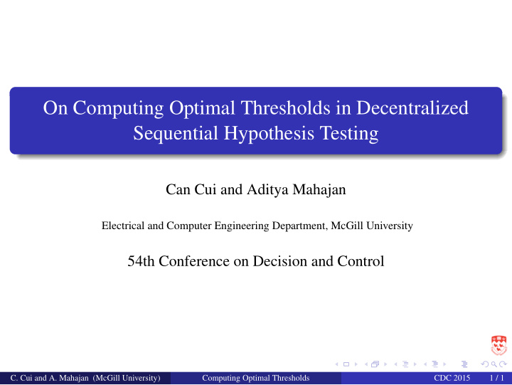 on computing optimal thresholds in decentralized