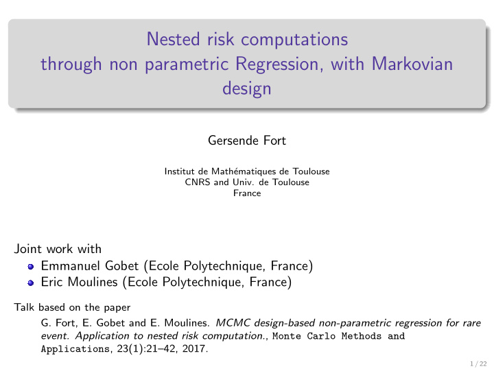 nested risk computations through non parametric
