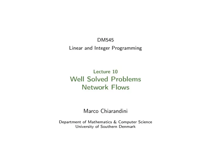 well solved problems network flows
