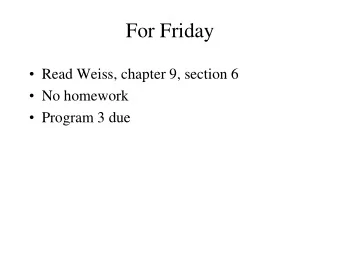 For Friday  Read Weiss, chapter 9, section 6  No homework  Program 3 due  Program 3
