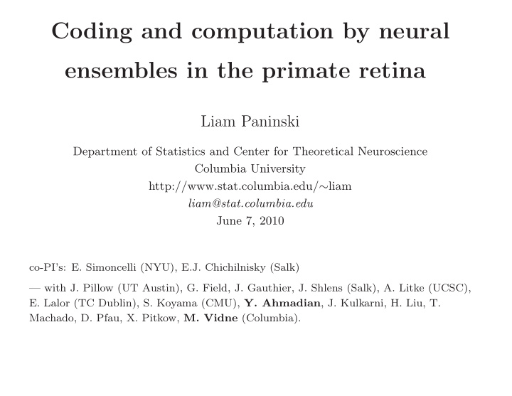 coding and computation by neural ensembles in the primate