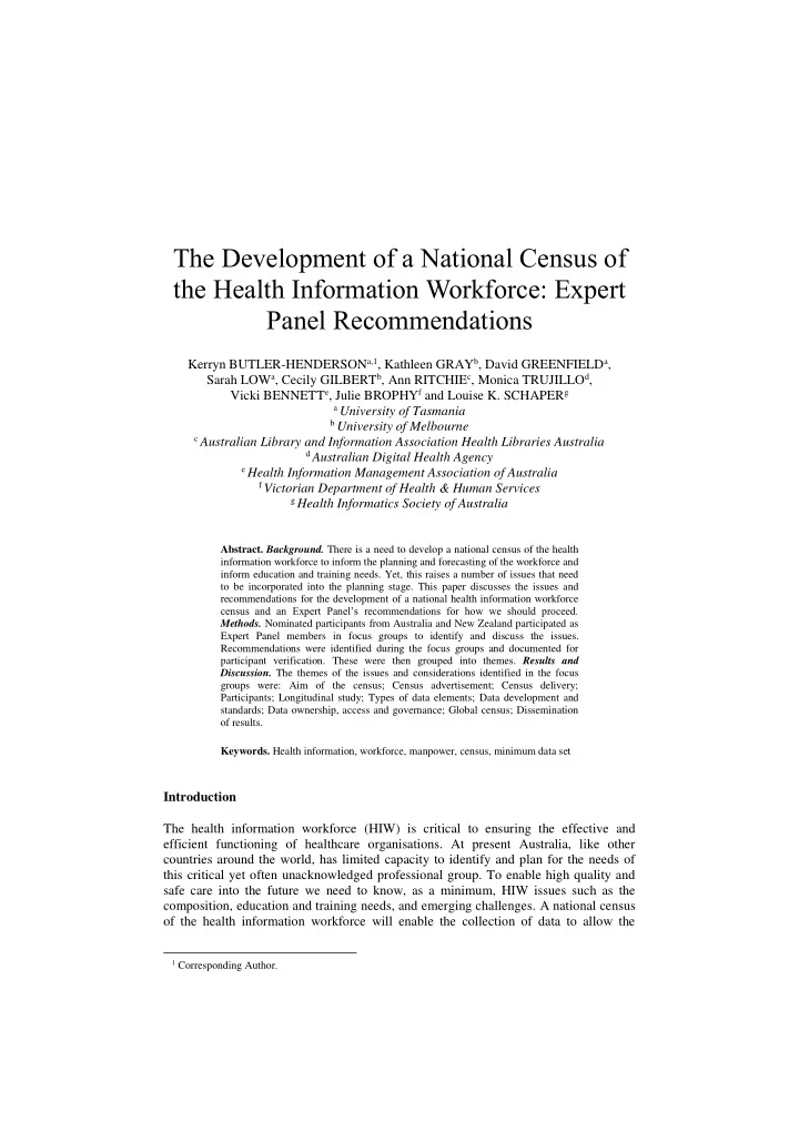 the development of a national census of the health