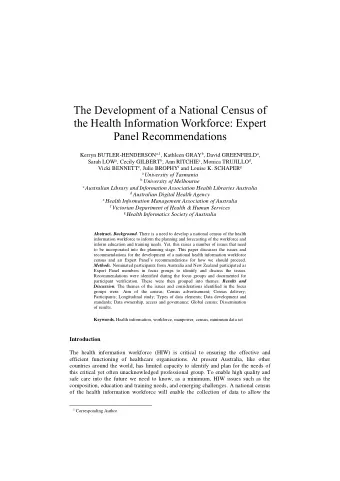 The Development of a National Census of  the Health Information Workforce: Expert Panel