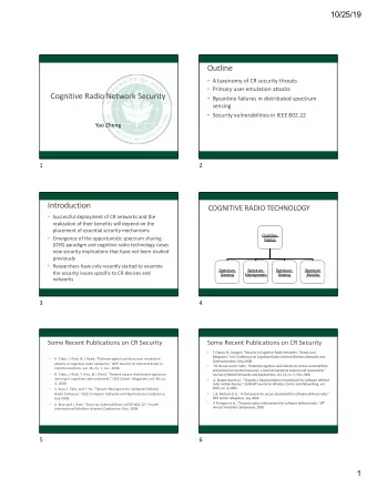 Outline  A taxonomy of CR security threats  Primary user emulation attacks  Cognitive Radio