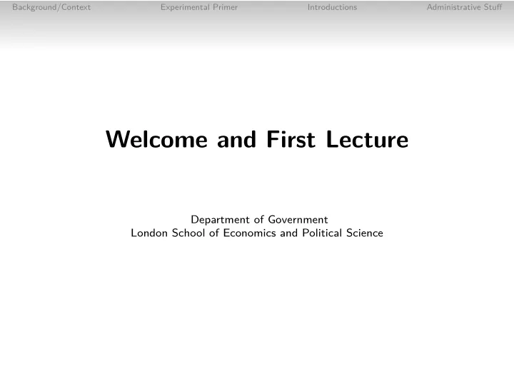 welcome and first lecture