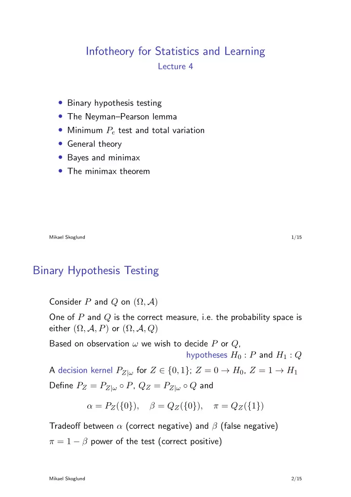 infotheory for statistics and learning