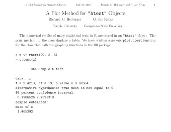 A Plot Method for &quot;htest&quot; Objects  Richard M. Heiberger  G. Jay Kerns  Temple University