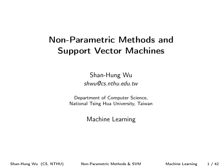 non parametric methods and support vector machines