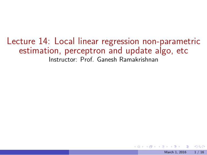 lecture 14 local linear regression non parametric