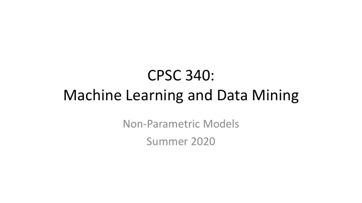 cpsc 340 machine learning and data mining