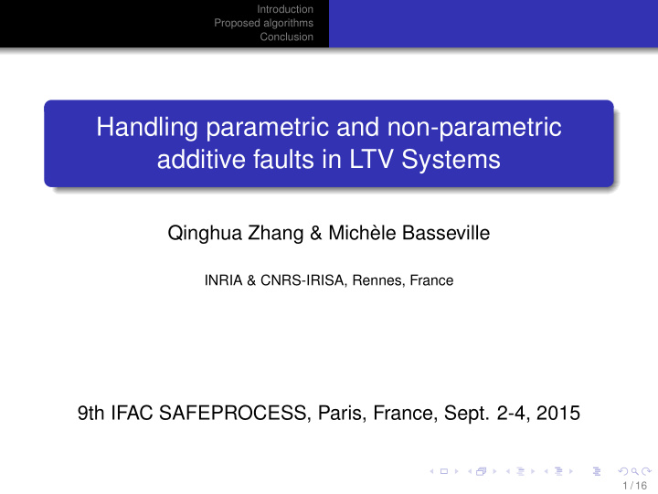 handling parametric and non parametric additive faults in