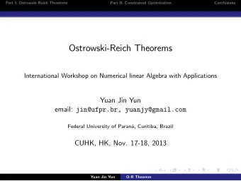 Ostrowski-Reich Theorems  International Workshop on Numerical linear Algebra with Applications