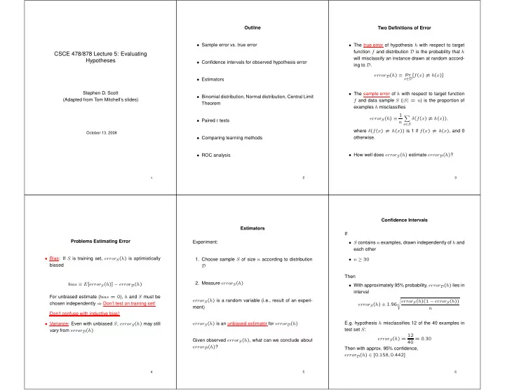 csce 478 878 lecture 5 evaluating